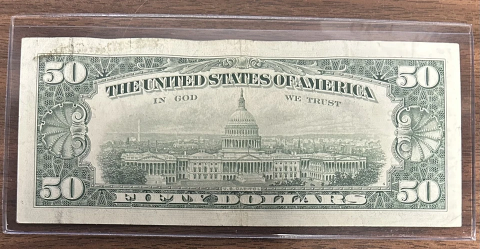 1963 New York 50$ Dollar Bill Fr. 2113-B B00002190* SUPER LOW SERIAL NUM 50BL40 - Image 2 of 2