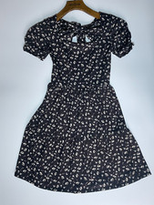 Prettylittlething Dress Size 4-6 Black Floral Short Sleeve Womens A-Line Summer