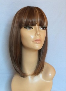 Perruque Chatain Clair Meches Blondes Mi Long Synthetique Taille Unique Filet Ebay