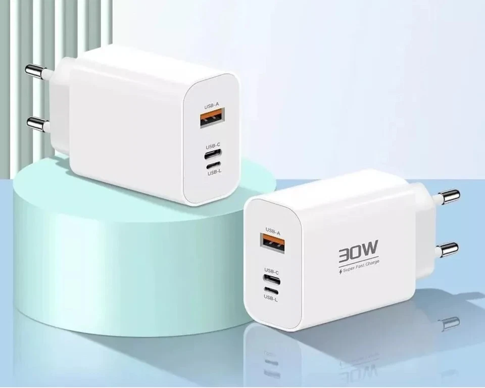 Caricatore Multiplo 30W + 3 cavi per iphone 15/14/13/12/11/X/8/7/6/5/SE/Ipad/Mac - Immagine 3 di 4