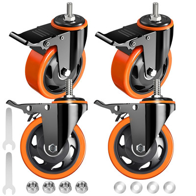 Stem Caster Wheels 2/3/4/5 Inch Locking Threaded Set of 4 600-2400lbs 1/2''-13 X 