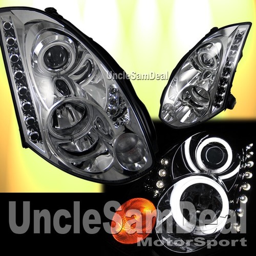 FOR 03-05 INFINITI G35 COUPE DUAL LED X-BRIGHT HALO PROJECTOR HEADLIGHTS CHROME - Picture 2 of 3