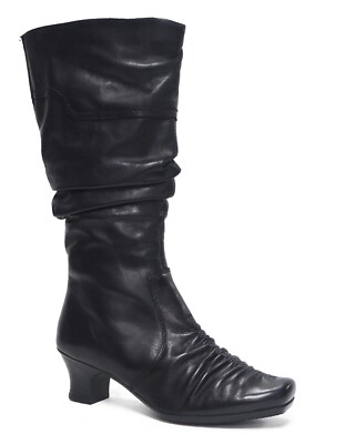 EUC Rieker Black Leather Ruched Slouch Lined Dress Winter Boots EU40 US 8/8.5