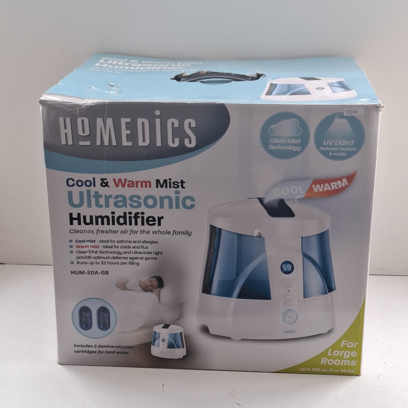 HOMEDICS Cool & Warm Mist Ultrasonic Humidifier Model HUM-20A-GB