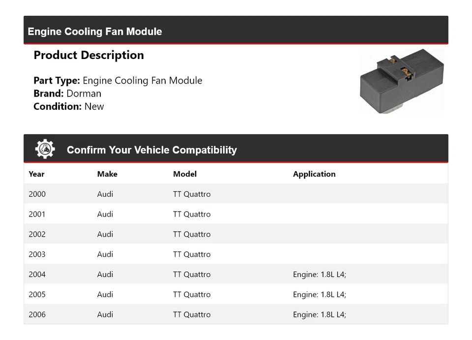 Módulo de ventilador de refrigeración del motor Audi TT Quattro Dorman 2000-2006 2001 2002 2003 Foto 2 de 4