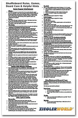 ZIEGLERWORLD LARGE LAMINATED TABLE SHUFFLEBOARD RULES FOR NINE GAMES