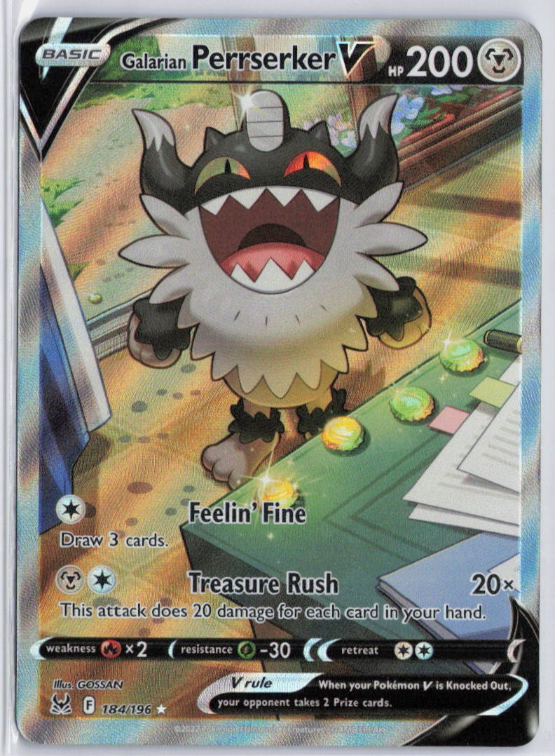 Galarian Perrserker V - 184/196 - Pokemon Lost Origins Alternate Art Card NM