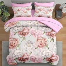 Comforter Set Queen Size, Floral Botanical Flower 7 Pcs Bedding for Kids and