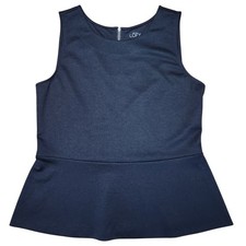 Ann Taylor LOFT Women's Size M Black Sleeveless Peplum Blouse Zipper Back A60