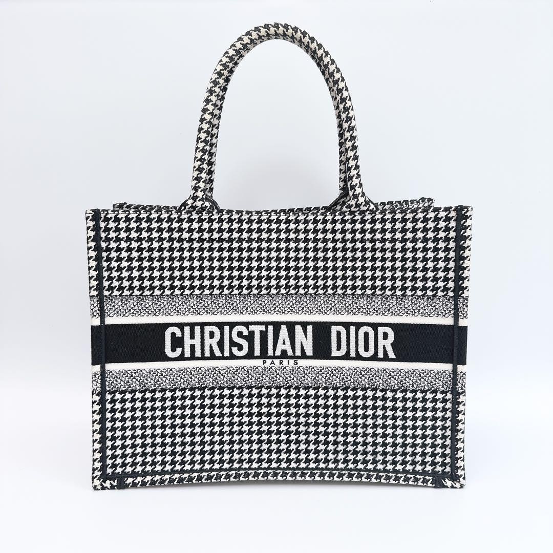 Christian Dior Book Tote Bag in Black White Houndstooth Pattern