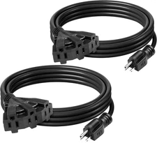 Outdoor Extension Cord Set, 2 Pack, 10ft, 3 Outlets, 13A, Black