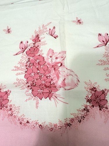 1950’s Kitty Cat Fabric Unfinished Apron 35” X 26” Scalloped Fabric Cotton B