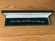 Ernest Jones Sterling Silver Amber Link Bracelet In Original Box