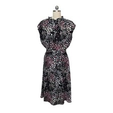 Banana Republic Black Floral Ruffle Neck Cap Sleeve Midi Dress Women's Size 6