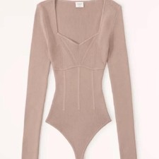 Abercrombie Fitch Ribbed Knit Square sweet Neck Long Sleeve Sweater Bodysuit XS