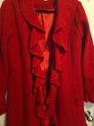 Red Maroon 100% Wool Ruffle Trim Zip Up VENARIO  3/4 Coat Jacket Womens Large L — photo 2