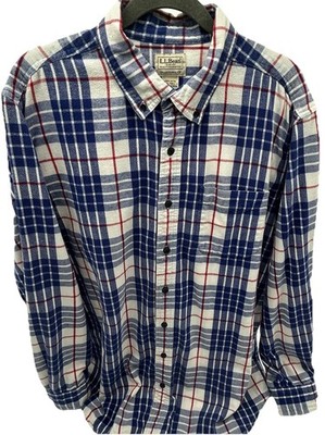 LL Bean Men's Scotch Plaid Flannel Shirt XLT Tall Blue Red White Button Down