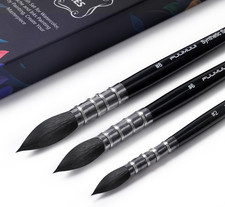 Watercolor Brushes Set 3Pcs round Quill Mop Fine Tips Paint Brush Soft Synthetic