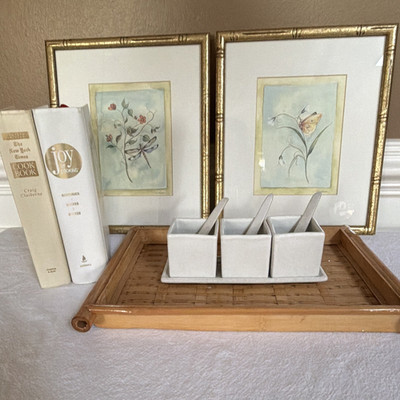 Bennington Potters Ceramic Square Condiment 3-pc Bowl spoon Set w/ Tray VERMONT
