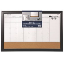 Quartet Magnetic Combination Dry Erase Calendar/Cork Board, 35 x 23, Black Wood