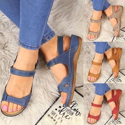 Damen Sandalen Open Toe Sandalen Freizeit Schuhe Orthopädische Strandschuhe O0W2