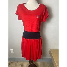 Vintage Dress Express Red  Crop Top One piece Dress Nautical 80s 90s S