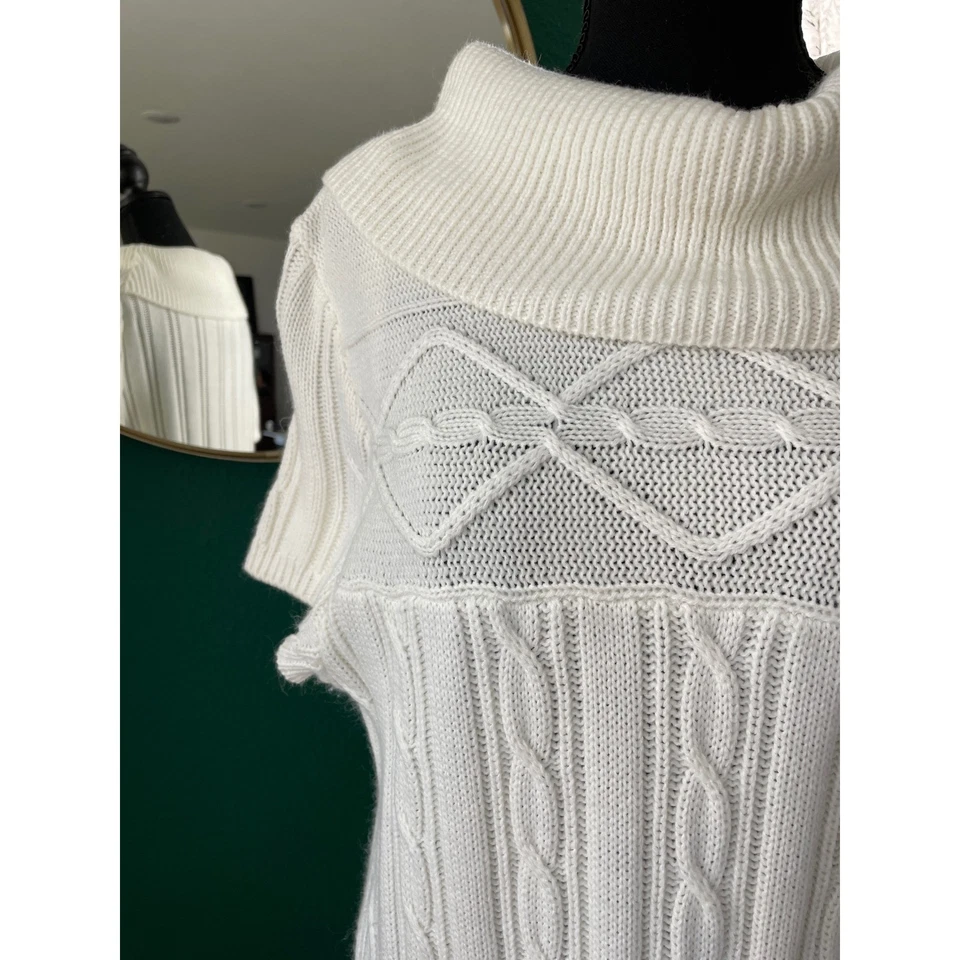 Dressbarn кабель вязаный свитер платье женщин 14 белый короткий рукав кнопка капот шеи - Изображение 4 из 4
