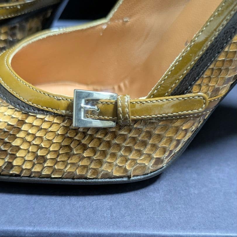 PRADA High Heels Pumps Yellow Brown Python Design… - image 8