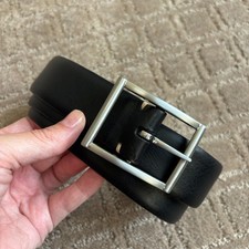 Jos. A Bank Leather Belt Mens Size 38 Black Silver Hardware Classic Preppy NWT