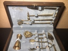 Vintage Thai Mid-Century Brass Bar Tools Cocktail Set 9 Piece Bartender Kit Case