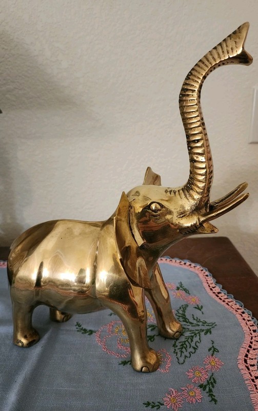 VINTAGE BRASS ELEPHANT TRUNK UP MCM 13" TALL HEAVY APPR 4.8 LBS FIGURE FIGURINE