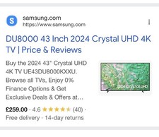 Samsung UE43DU8000KXXU 43" Smart 4K Ultra HD HDR LED TV - Brand New Sealed Box