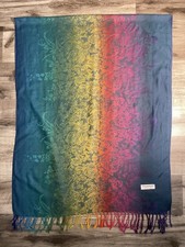 EUC 100 Pashmina Wool Rainbow Soft Scarf Shawl with Darkened Floral Pattern