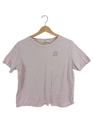 MANGO MNG Damen T-Shirt Gr. 40 L Rosa Cropped Shell Print Casual