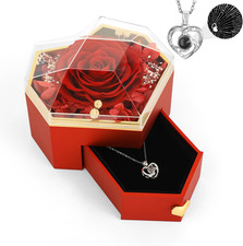 Preserved Rose Gifts for Women, Eternal Flower Rose Box with Heart Necklace, Rom
