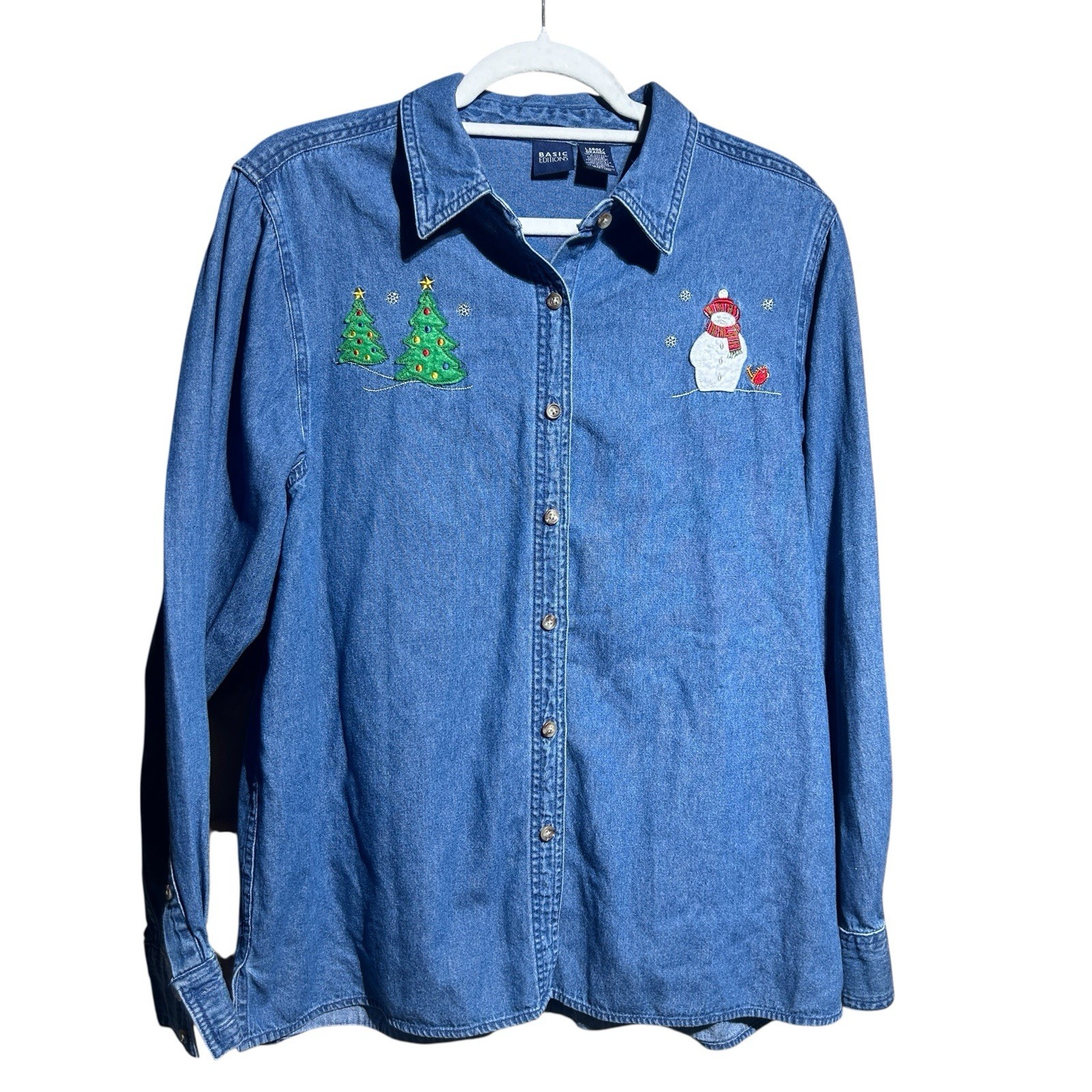 Basic Editions Christmas Holiday Embroidered Deni… - image 1