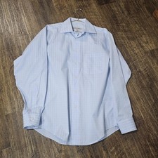 Pronto Uomo Mens Shirt Medium Blue White Graph Check Non-Iron 100 Cotton