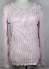 Tommy Hilfiger Sz M Lite Pink Long Sleeve Pullover Round Neck Cable Knit Sweater