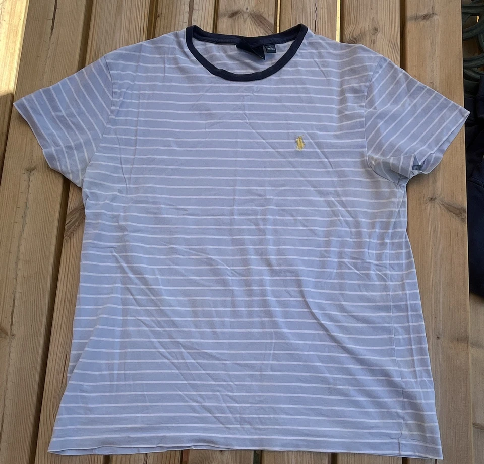Polo by Ralph Lauren Men’s Blue/White Striped Crew Neck Logo T-Shirt M - Image 1 of 3