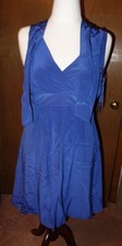 Ann Taylor Royal Blue Silk Pleated Front Sleeveless V-Neck Dress 6
