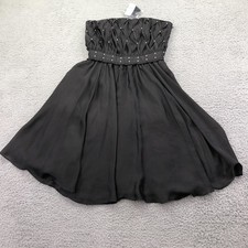 White House Black Market Dress Womens 2 Black Strapless Beaded Chiffon Fit Flare