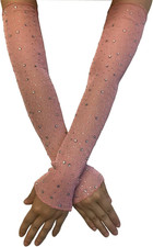 Women'S Long Fingerless Sheer Gloves Rhinestone Formal Detachable Mesh Arm