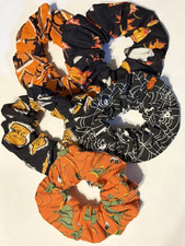 Lot of 5 - Handmade Hair Scrunchies Halloween - Spiders, Pumpkins, Ghosts, Cats