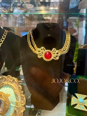 Givenchy Vintage 1980s Red Bow  Double Strands Braided  Necklace  Excellent