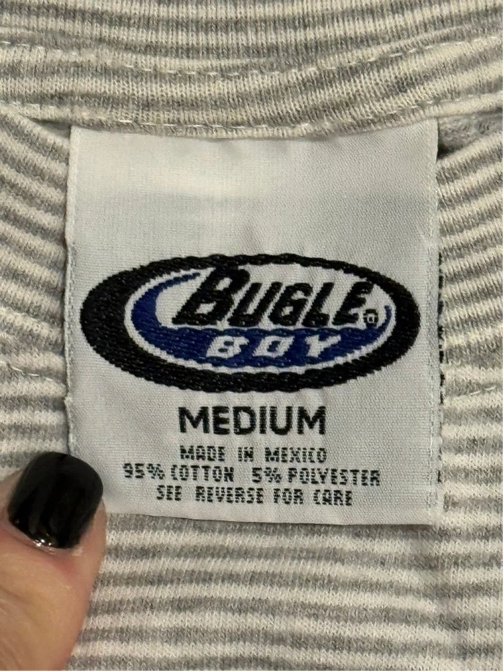 Camiseta De Colección Años 90 Bugle Boy Hombre’s Smiley Face Los Angeles Rayas Blancas/Grises Talla M Foto 4 de 4