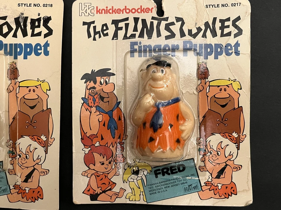 Marionetas de dedo Knickerbocker 1972 vintage Picapiedra goma embalaje original Foto 3 de 4