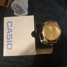 Casio Analog Dress Watch Gold Dial Gold Case Brown Leather Strap w/ Box