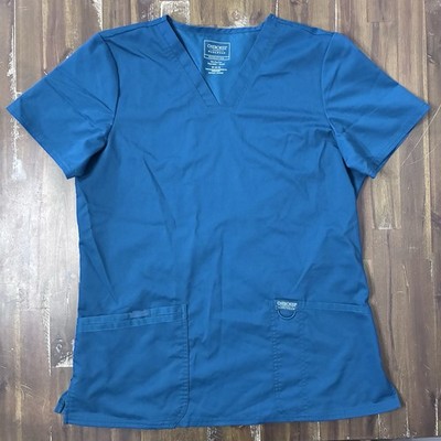 Cherokee Workwear Scrub Top Women s Medium V-neck WW620 Caribbean Blue