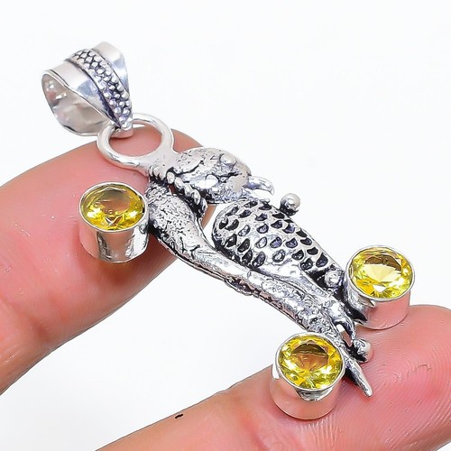 Pendentif Citrine En Argent 925 - Pierre Facettée Jaune - Fait Main - Neuf Sans Emballage