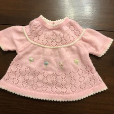 Vtg Novelty Knit Pink Infant Girls Sweater Dress Hand Embroidered 9 Month